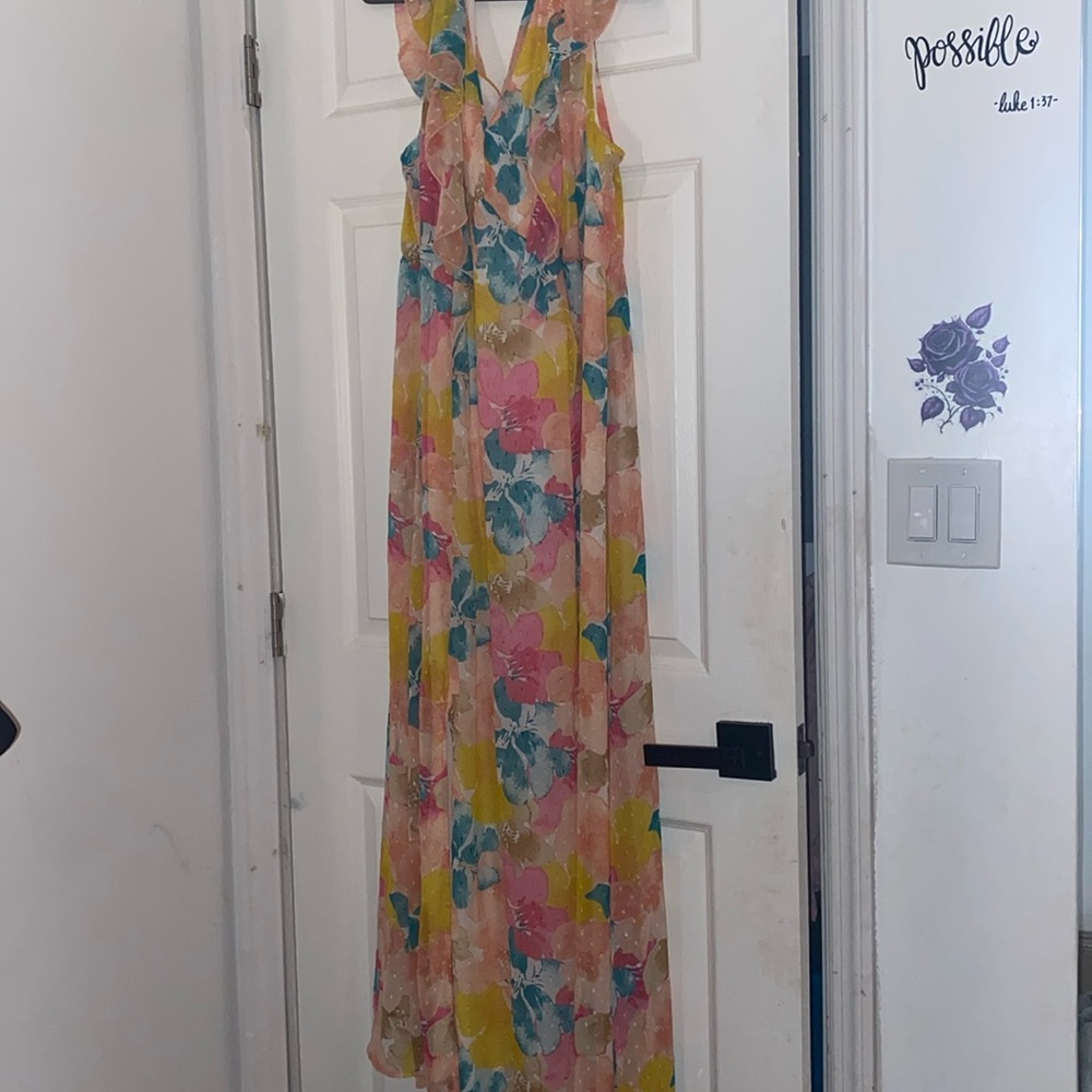 Cato bright floral plus size slits maxi vacation cute summer dress size 22/24w